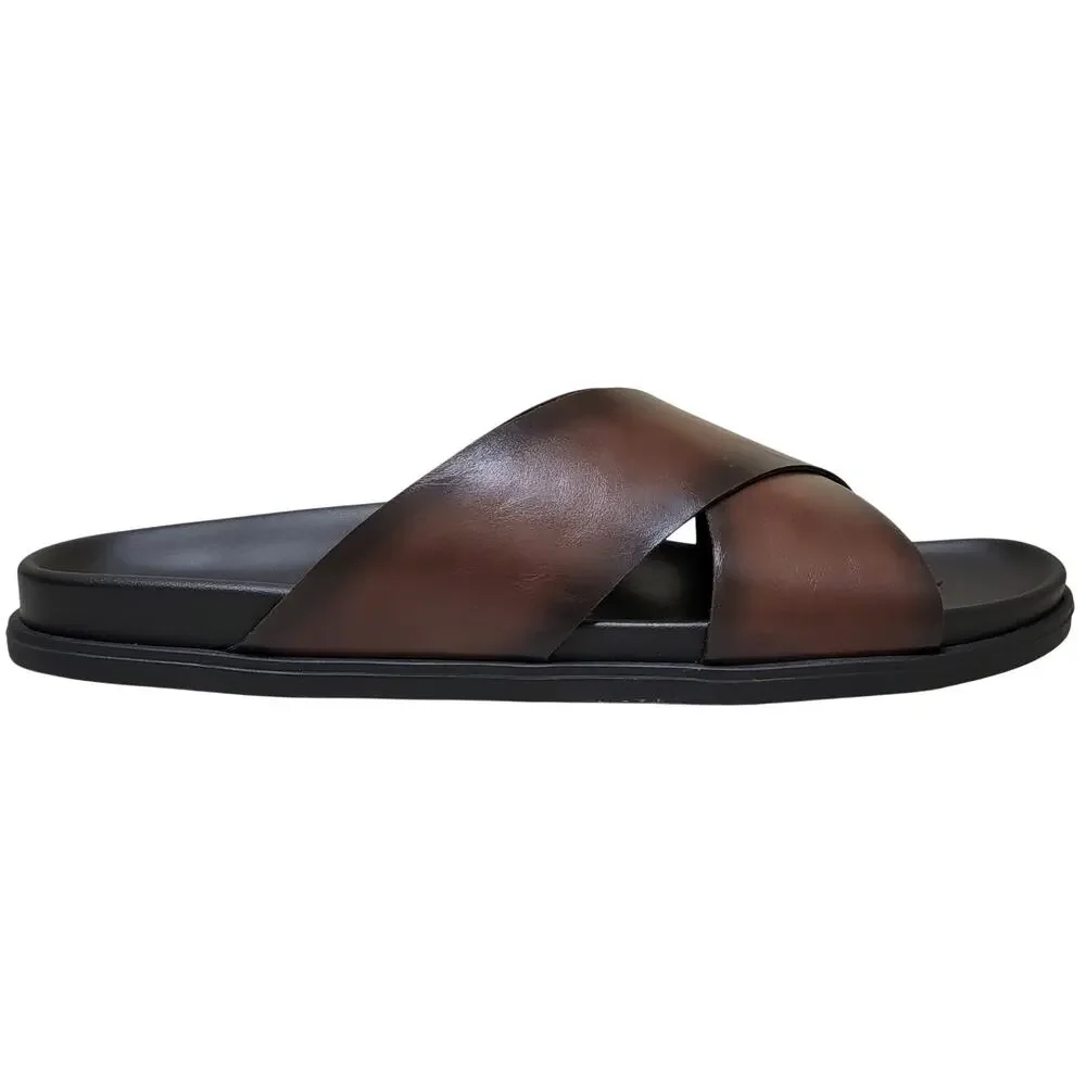Alfani Men Whitter Cross Strap Slide Sandals Size US 11.5M Brown Faux Leather